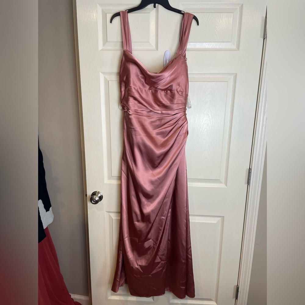 Galina Signature Elegant desert coral rose cowl Pink Satin Dress 14